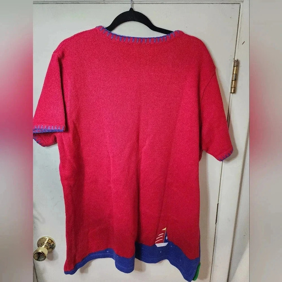The Quaker Factory Plus Size 1X Red Sweater Light House Sail Boat Short Sleeve - Picture 2 of 7